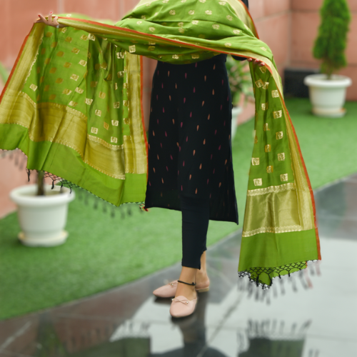bs12 Green Benarasi Dupatta - Image 1